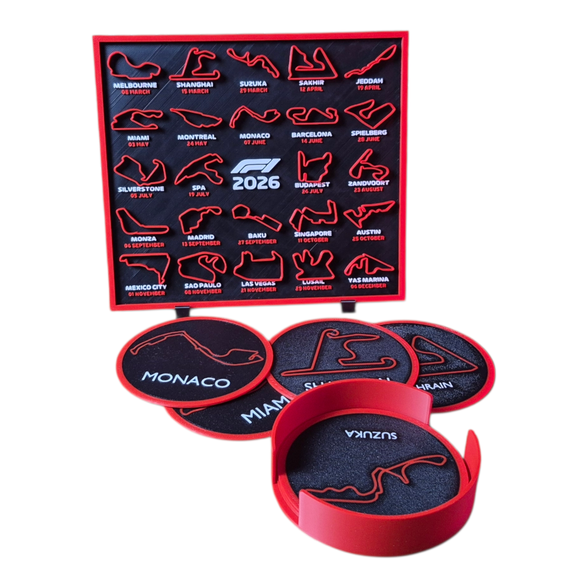 Calendario F1 2026 + pack 6 posavasos